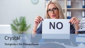  Presentation with office desk reception - Slide set consisting of paper reply - businesswoman with message in office background and a light blue colored foreground