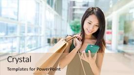  Presentation with woman pushing shopping trolley - Cool new slide deck with paper reply - woman holding shopping bag backdrop and a coral colored foreground