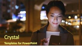  Presentation with smart city - Slide set featuring paper reply - woman look at smart phone background and a tawny brown colored foreground