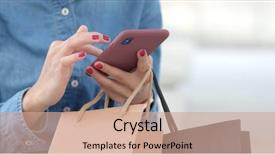  Presentation with mobile use - PPT layouts having paper reply - woman use of mobile phone background and a coral colored foreground