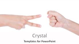  Presentation with stone - PPT theme consisting of paper scissors stone - hands isolated on white background background and a sky blue colored foreground