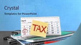  Presentation with income tax - Amazing PPT theme having paper sheet with word tax backdrop and a light blue colored foreground