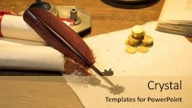  Presentation with antique parchment - Colorful PPT theme enhanced with paper sheets lit by candle backdrop and a yellow colored foreground