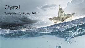  Presentation with water ship - Colorful presentation theme enhanced with paper ship floating on water backdrop and a light blue colored foreground