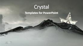  Presentation with water ship - PPT theme enhanced with paper ship floating on water background and a  colored foreground