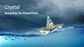  Presentation with water ship - Presentation theme with paper ship floating on water background and a  colored foreground