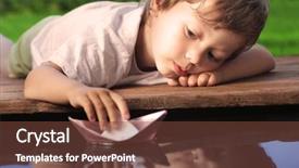  Presentation with ship - Colorful PPT layouts enhanced with paper ship in children hand backdrop and a tawny brown colored foreground