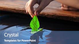  Presentation with ship - Beautiful PPT theme featuring paper ship in children hand backdrop and a teal colored foreground