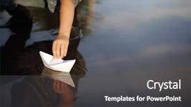  Presentation with ship - Amazing PPT theme having paper ship in children hand backdrop and a dark gray colored foreground