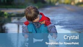  Presentation with paper boat children play - Cool new slides with paper ship in children hand backdrop and a teal colored foreground