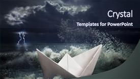  Presentation with ship storm - Slide deck featuring paper ship in storm concept background and a tawny brown colored foreground