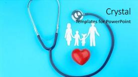  Presentation with health insurance concept - Slides with paper silhouette of family stethoscope background and a cyan colored foreground