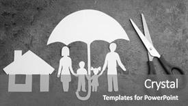  Presentation with life insurance - PPT theme enhanced with family under umbrella house background and a gray colored foreground