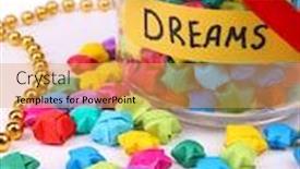  Presentation with dreams - Colorful slide deck enhanced with paper stars with dreams in jar isolated on white backdrop and a yellow colored foreground