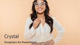  Presentation with asian - Audience pleasing PPT theme consisting of paper sunglasses on a stick backdrop and a lemonade colored foreground