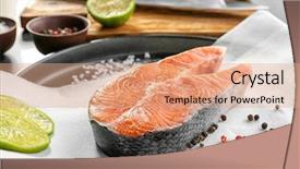  Presentation with salmon dish - Theme featuring paper towel - baking dish with fresh salmon background and a coral colored foreground