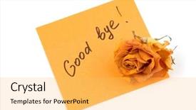  Presentation with white rose - Colorful slides enhanced with paper with inscription good bye backdrop and a yellow colored foreground