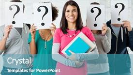  Presentation with cutout paper people standing around globe holding hands - Beautiful slide deck featuring paper with question mark signs backdrop and a teal colored foreground