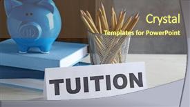  Presentation with piggy bank - Cool new slides with paper with word tuition backdrop and a tawny brown colored foreground