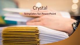  Presentation with files - Colorful slides enhanced with paper works - close-up of female hand backdrop and a lemonade colored foreground