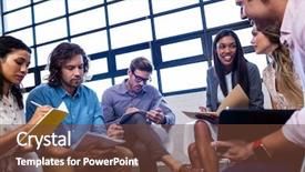  Presentation with safety interacting customers - PPT layouts having paper works - group of coworkers with folders background and a  colored foreground