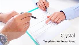  Presentation with accounting - PPT theme with paper works - hand with a pencil finance background and a white colored foreground