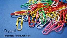  Presentation with group - PPT theme consisting of paperclips-group-on-a-blue background and a teal colored foreground