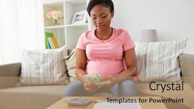  Presentation with african people - Presentation design featuring papers and calculator counting background and a coral colored foreground