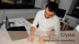  Presentation with wearable - Beautiful slides featuring papers and laptop computer backdrop and a  colored foreground