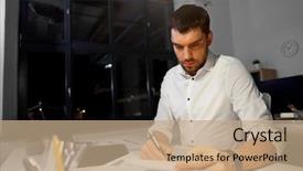  Presentation with demographic millennials business concept - PPT theme consisting of papers and laptop computer background and a coral colored foreground