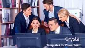  Presentation with healthy office - PPT theme enhanced with papers by computer monitor background and a ocean colored foreground