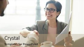  Presentation with employee - Presentation featuring papers congratulating new employee background and a coral colored foreground