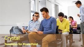  Presentation with high school students - Slide deck featuring papers in lecture hall taking background and a tawny brown colored foreground