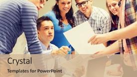  Presentation with high school students - Slide deck having papers laptop computer in classroom background and a soft green colored foreground