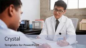  Presentation with asian doctor - Presentation theme featuring paperwork - young asian male doctor background and a light blue colored foreground