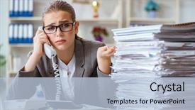  Presentation with accountant - Colorful slide deck enhanced with paperwork - young businesswoman accountant working backdrop and a light blue colored foreground