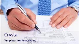  Presentation with accounting - Audience pleasing presentation design consisting of paperwork acounting - writing businessman finance and accounting backdrop and a  colored foreground