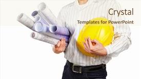  Presentation with civil engineer - Slide deck enhanced with paperwork isolated on white background background and a  colored foreground