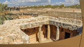  Presentation with ancient kings - Amazing PPT theme having paphos necropolis known as tomb backdrop and a coral colored foreground