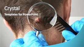  Presentation with clinic - PPT theme having papilloma - dermatologist with magnifier examining patient background and a tawny brown colored foreground