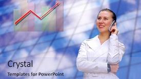  Presentation with happiness - Slide deck featuring papir - happiness business woman on blured background and a light blue colored foreground