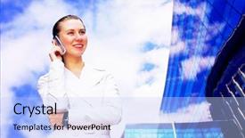  Presentation with happiness - Slides with papir - happiness business woman background and a light blue colored foreground