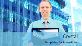  Presentation with business proposal blue - PPT theme enhanced with papir - happiness businessman on blur business background and a light blue colored foreground