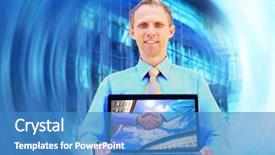  Presentation with blur - Slides with papir - happiness businessman on blur business background and a  colored foreground