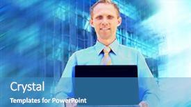  Presentation with blue and orange business - Slide deck with papir - happiness businessman on blur business background and a  colored foreground