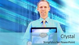  Presentation with blur - PPT theme featuring papir - happiness businessman on blur business background and a  colored foreground