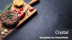  Presentation with burger - Beautiful PPT layouts featuring homeemade beef burger cutlet with herbs and spices on wooden cooking board space for text backdrop and a dark gray colored foreground