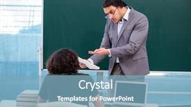  Presentation with scientific - Slide deck having papper scientific - young teacher and student background and a light blue colored foreground