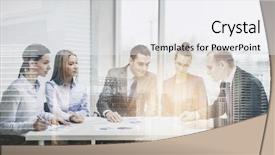  Presentation with team discussion - Slides enhanced with graph papre - business and office concept background and a  colored foreground