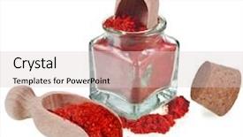  Presentation with spoon - PPT theme enhanced with paprica with glass jar and wooden spoon scoop isolated on white background background and a lemonade colored foreground